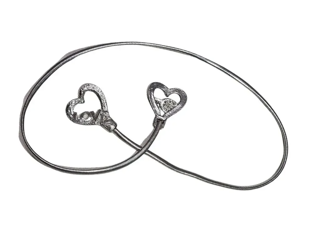 1970s Silver Tennis Motif Serpentine Belt Interlocking Stretchable Heart Buckle